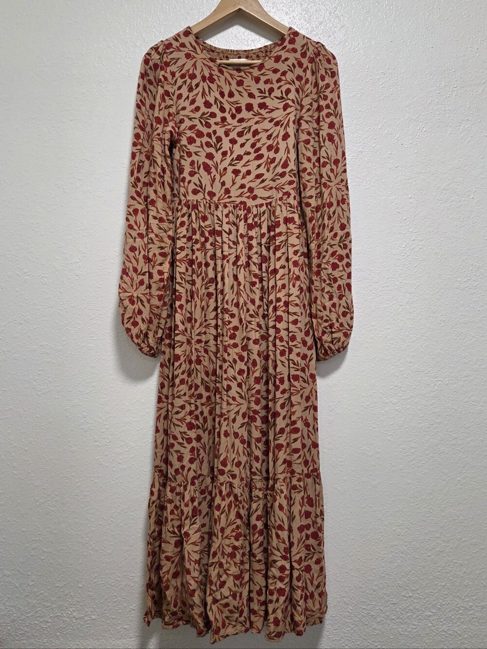 XIX Palms Toledo Country Midi Dress Sz Small Cream Burgundy